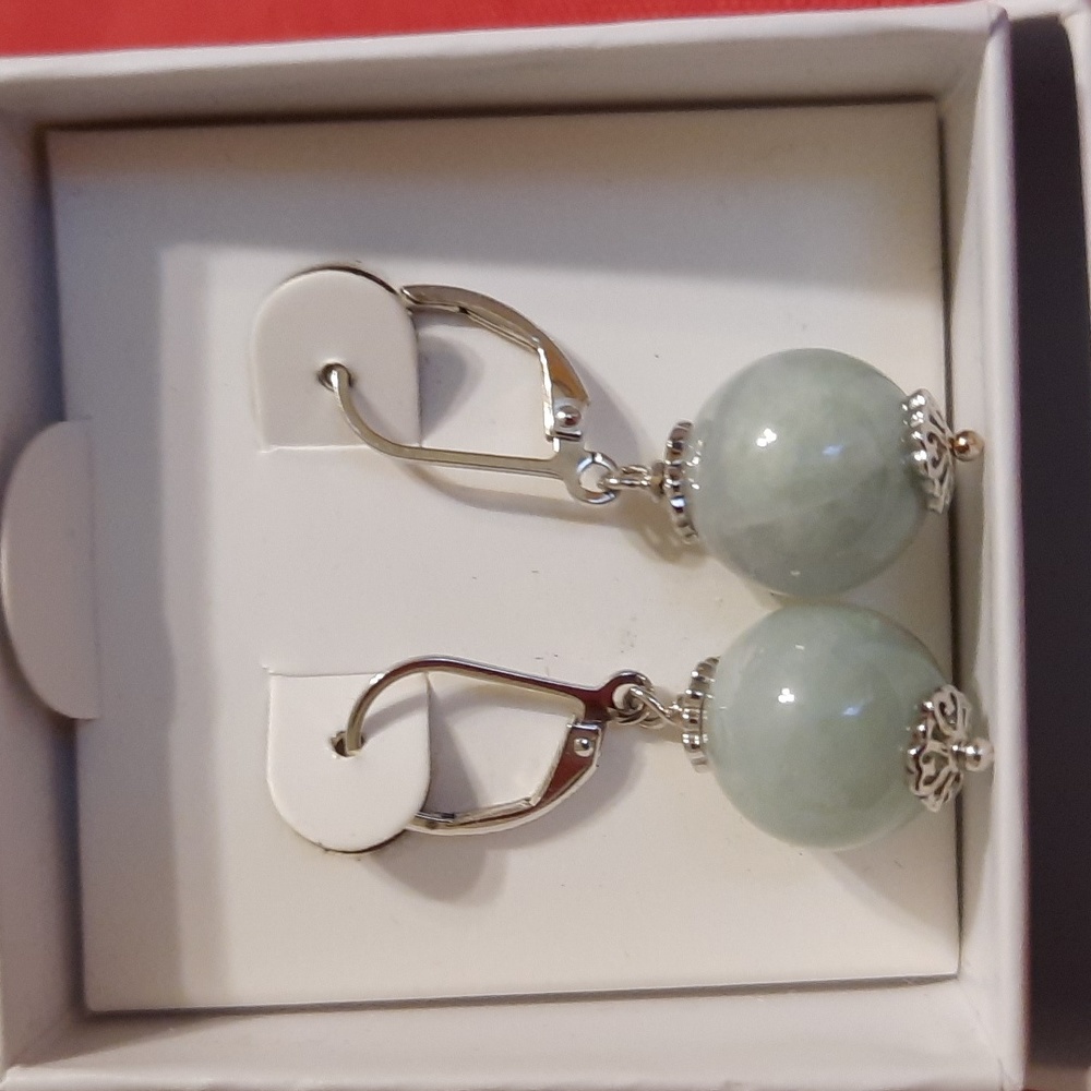 JADE STERLING SILVER EARRINGS.